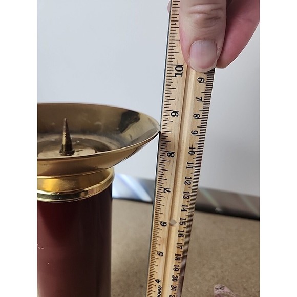 Vintage Ethan Allen Home Collection Accent Brass Burgundy Candle Holder - Picture 5 of 6